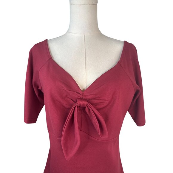 Voodoo Vixen XXL Burgundy Bow Front V Neckline Top With 3/4 Sleeves - Picture 12 of 16